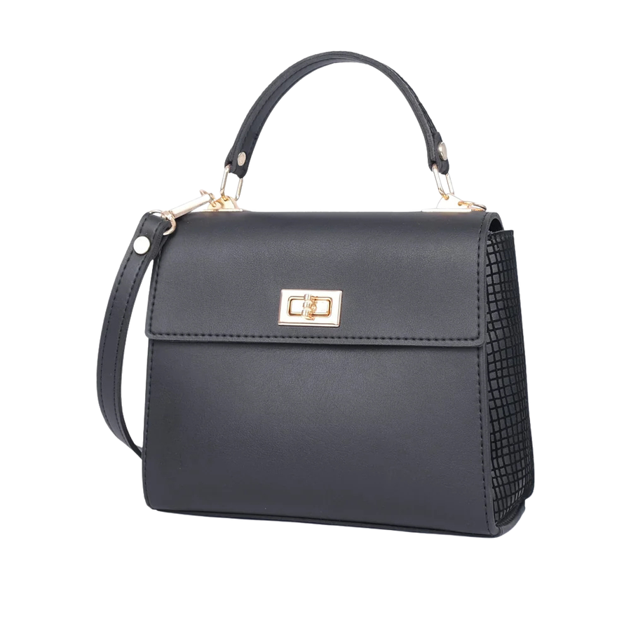 Purse Perfection Black Criss-Cross Top-Handle Bag