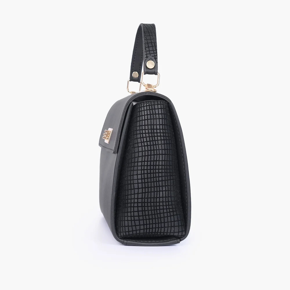Purse Perfection Black Criss-Cross Top-Handle Bag