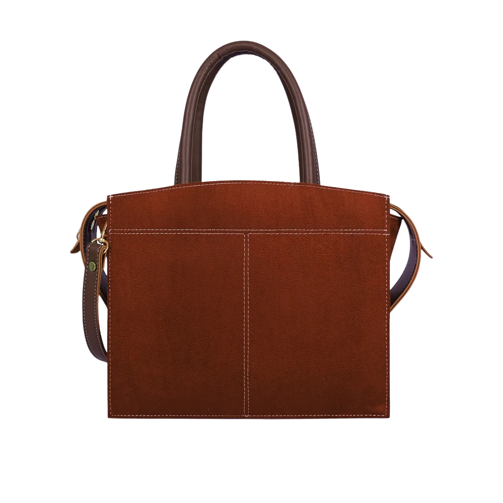 Purse Perfection Dark Brown Suede Trapeze Top-Handle Bag