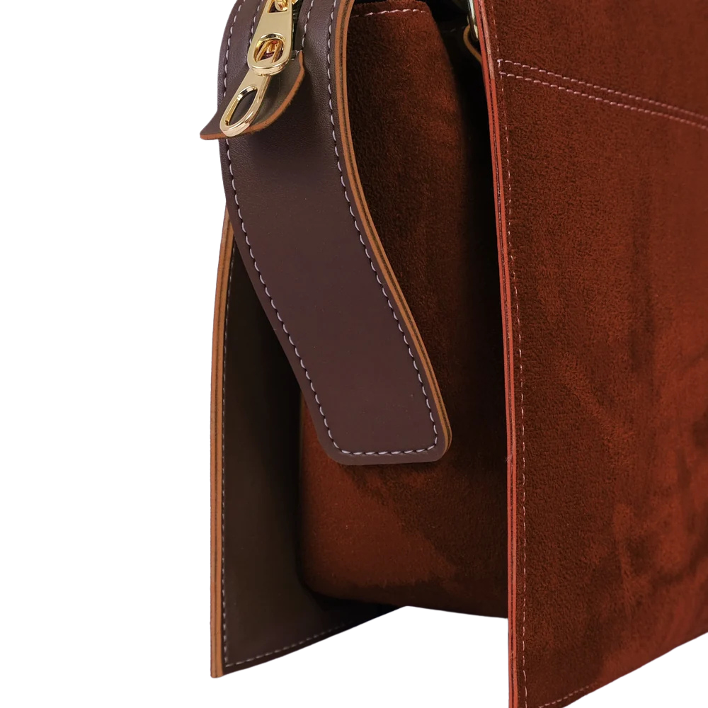Purse Perfection Dark Brown Suede Trapeze Top-Handle Bag