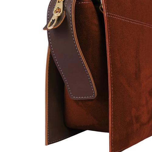 Purse Perfection Dark Brown Suede Trapeze Top-Handle Bag