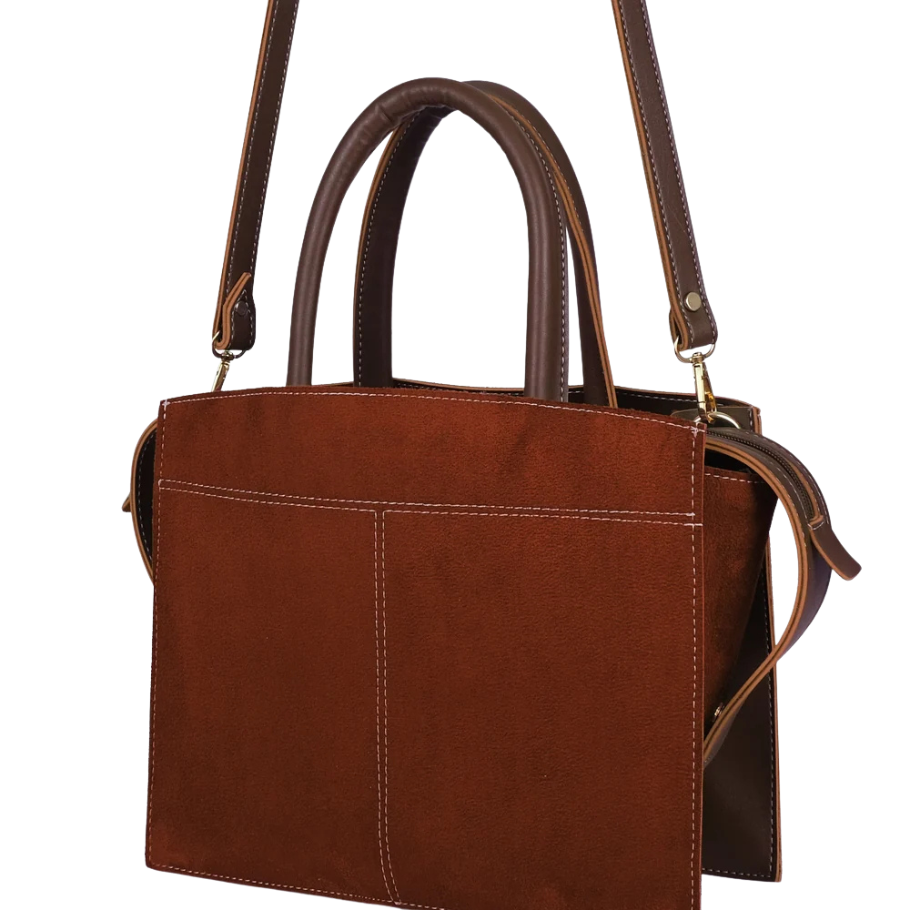Purse Perfection Dark Brown Suede Trapeze Top-Handle Bag